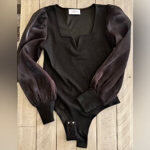 Elegant Black Bodysuit with Sheer Sleeves